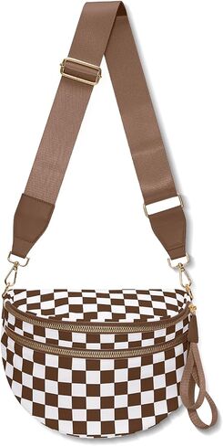 Bum Bags for Women Crossbody Checkered Crossbody Bag Large Nylon Crossbody Bags for Women Checkered Purse Fanny Pack Belt Bag in Saudi Arabia