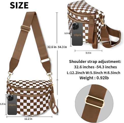 Bum Bags for Women Crossbody Checkered Crossbody Bag Large Nylon Crossbody Bags for Women Checkered Purse Fanny Pack Belt Bag in Saudi Arabia