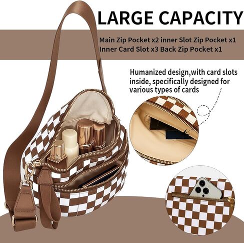 Bum Bags for Women Crossbody Checkered Crossbody Bag Large Nylon Crossbody Bags for Women Checkered Purse Fanny Pack Belt Bag in Saudi Arabia