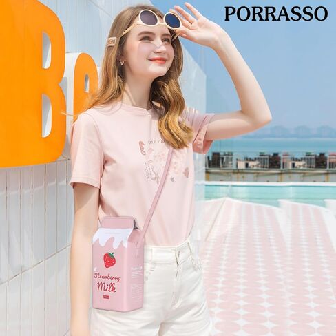 PORRASSO حقيبة كروسبودي الحليب الكرتون الإبداعية حقيبة كتف بولي PU حقيبة يد المرأة حقيبة مع حزام قابل للتعديل للسفر المواعدة الاستخدام اليومي الأزرق in Kuwait