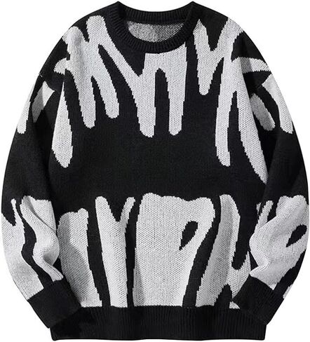 Yimoon Mens Oversized Sweaters Y2K Aesthetic Flame Graphic Crewneck Sweatershirts Knitted Casual Pullover Jumpers in Kuwait