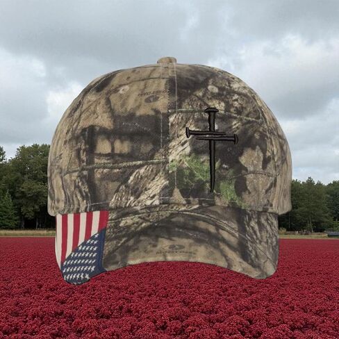 Christian Cross Baseball Cap, Religious 3 Nail Design, Mossy CAMO HAT with Black Cross Jesus Christian Hat Choices mesh Back or USA Flag Brim Adjustable Hat and Free Decal. in Saudi Arabia