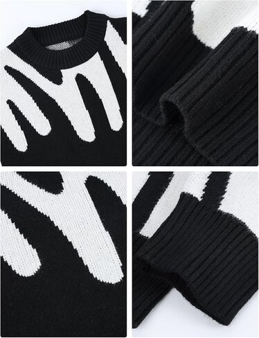 Yimoon Mens Oversized Sweaters Y2K Aesthetic Flame Graphic Crewneck Sweatershirts Knitted Casual Pullover Jumpers in Kuwait