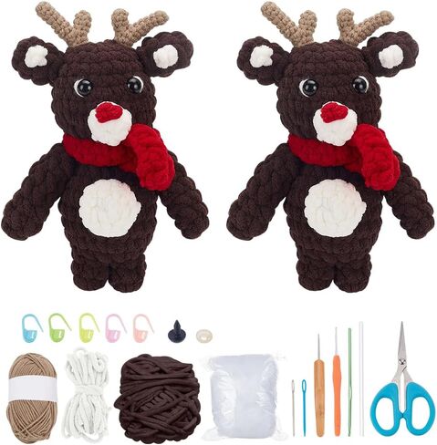 origach 3 مجموعات عيد الميلاد الكروشيه جنوم عدة للمبتدئين، DIY طقم الكروشيه للمبتدئين للبالغين، مجموعة الكروشيه كاملة مع فيديو تعليمي خطوة بخطوة لحلي حفلة عيد الميلاد in Saudi Arabia