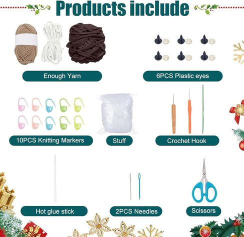 origach 3 مجموعات عيد الميلاد الكروشيه جنوم عدة للمبتدئين، DIY طقم الكروشيه للمبتدئين للبالغين، مجموعة الكروشيه كاملة مع فيديو تعليمي خطوة بخطوة لحلي حفلة عيد الميلاد in Saudi Arabia