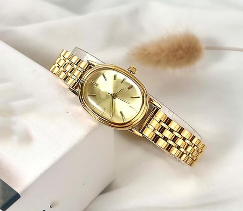 Women Small Gold Watch Watches for Oval Dial Luxur Stainless Steel Band Wrist Waterproof Quartz Watch in Saudi Arabia