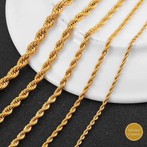 إبداعات إنفينيك 18 قيراط مطلية بالذهب حبل من الفولاذ المقاوم للصدأ سلسلة سوار قلادة للرجال النساء مجوهرات مضادة للحساسية 2-8 مم in Saudi Arabia