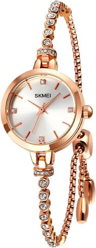 SKMEI نساء ساعات سوار الماس السيدات أنثى صغيرة ارتفع الذهب موضة فاخرة رقيقة مقاوم للماء التناظرية الكوارتز عادية بنات زوجة هدايا ساعة معصم فضية in Kuwait