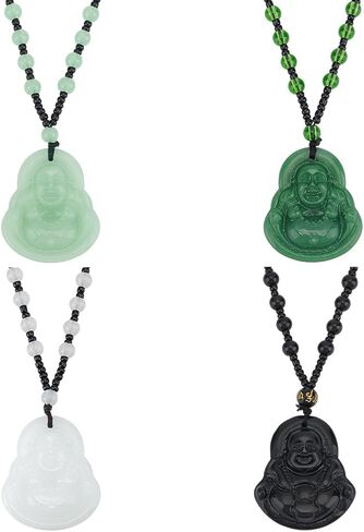 UNICRAFTALE 4Pcs 4 Colors Maitreya Buddha Pendant Necklaces Beaded Buddhist Necklaces for Men Women Laughing Buddha Guanyin Necklace Amulet Talisman Lucky Crystal Pendant Necklace in Saudi Arabia