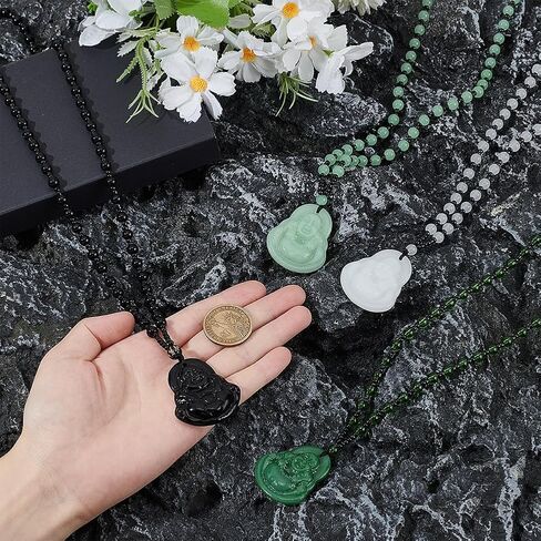 UNICRAFTALE 4Pcs 4 Colors Maitreya Buddha Pendant Necklaces Beaded Buddhist Necklaces for Men Women Laughing Buddha Guanyin Necklace Amulet Talisman Lucky Crystal Pendant Necklace in Saudi Arabia