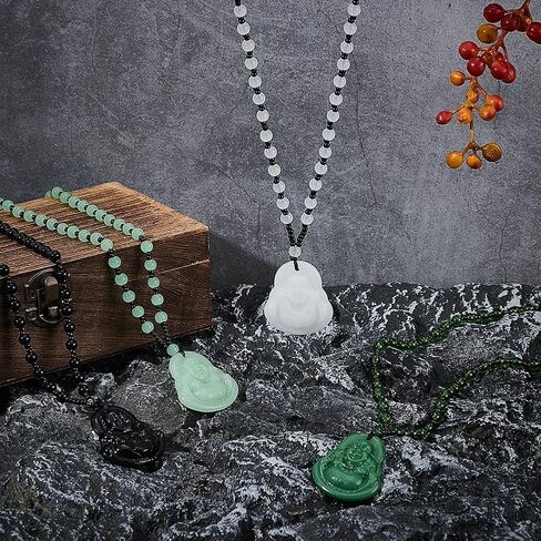 UNICRAFTALE 4Pcs 4 Colors Maitreya Buddha Pendant Necklaces Beaded Buddhist Necklaces for Men Women Laughing Buddha Guanyin Necklace Amulet Talisman Lucky Crystal Pendant Necklace in Saudi Arabia