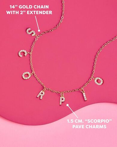 xo، قلادة Fetti Zodiac Scorpio، قلادة مقاس 14 بوصة، تمهيد ذهبي، مجوهرات زركونيا مكعبة بحرف ساحر | هدية عيد ميلاد ابراج، هدية صديق BFF، Bday in Saudi Arabia