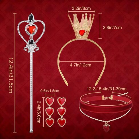 5 Pcs Halloween Queen Costume Set for Women, Party Accessories with Crown, Scepter, Gloves(Red), Earrings & Necklace, Gothic Fantasy Cosplay Dress Up in Saudi Arabia