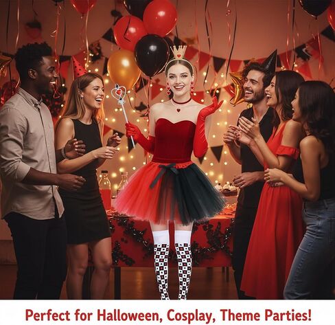 5 Pcs Halloween Queen Costume Set for Women, Party Accessories with Crown, Scepter, Gloves(Red), Earrings & Necklace, Gothic Fantasy Cosplay Dress Up in Saudi Arabia