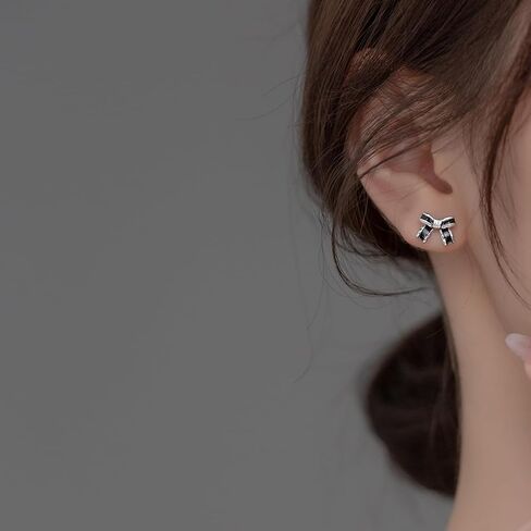 SLUYNZ الصلبة 925 فضة القوس الأسود أقراط ترصيع للنساء المراهقات Bowknot وأقراط الشريط القوس ترصيع in Kuwait