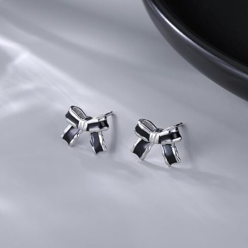 SLUYNZ الصلبة 925 فضة القوس الأسود أقراط ترصيع للنساء المراهقات Bowknot وأقراط الشريط القوس ترصيع in Kuwait