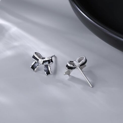 SLUYNZ الصلبة 925 فضة القوس الأسود أقراط ترصيع للنساء المراهقات Bowknot وأقراط الشريط القوس ترصيع in Kuwait