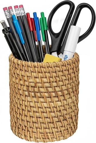 Handmade Rattan Pencil Holder, Pen Holder, Wicker Makeup Brush Holder, Makeup Holder, Pencil Cup, Desk Cup Holder, Toothbrush Cup for Small Items, Office & Home Desktop Organizer in Kuwait