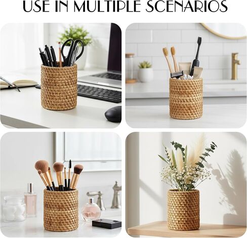 Handmade Rattan Pencil Holder, Pen Holder, Wicker Makeup Brush Holder, Makeup Holder, Pencil Cup, Desk Cup Holder, Toothbrush Cup for Small Items, Office & Home Desktop Organizer in Kuwait