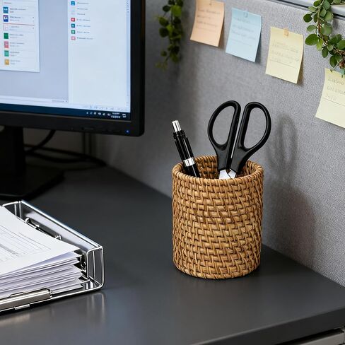 Handmade Rattan Pencil Holder, Pen Holder, Wicker Makeup Brush Holder, Makeup Holder, Pencil Cup, Desk Cup Holder, Toothbrush Cup for Small Items, Office & Home Desktop Organizer in Kuwait