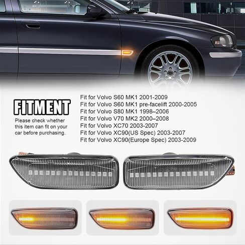 GZYF Front Fender Side Marker Lights for Volvo S60 S80 MK1 V70 MK2 XC70 XC90 Clear Lens, Amber Light in Saudi Arabia