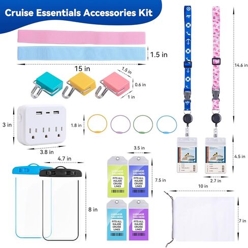 Cruise Essentials 2025، مجموعة أدوات الرحلات البحرية الضرورية مع شريط طاقة غير متدفق، وأحبال كروز قابلة للسحب، وحقيبة هاتف مقاومة للماء، وخطاف مغناطيسي، وبطاقة الأمتعة، وأشرطة المناشف، وحقيبة تخزين in Saudi Arabia