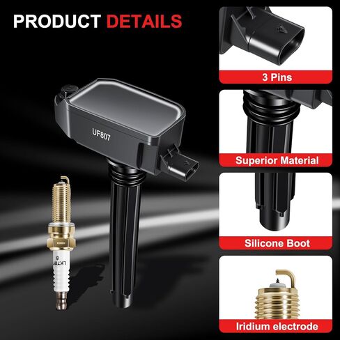Set of 6 UF807 Ignition Coil Pack and Iridium Spark Plugs Compatible with Chrysler Pacifica, Dodge Durango, Jeep Grand Cherokee Wrangler, Ram 1500 V6 3.6L 2016–2019 in Saudi Arabia