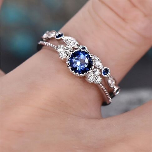 Silver Color 2Pcs Rings for Women Shiny Round Zirconia Jewelry for Engagement Party in Saudi Arabia