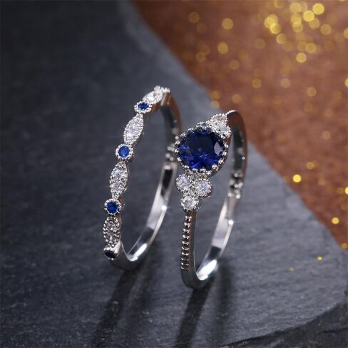 Silver Color 2Pcs Rings for Women Shiny Round Zirconia Jewelry for Engagement Party in Saudi Arabia