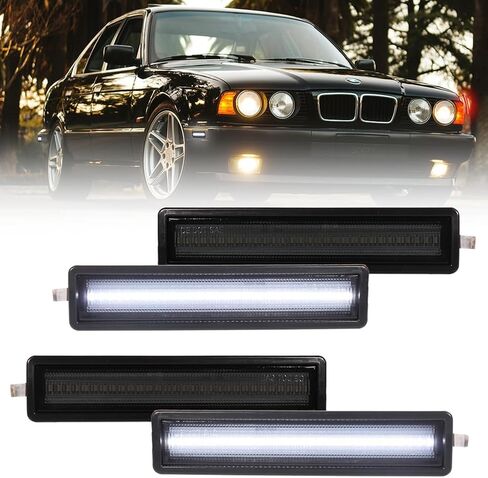 Front & Rear LED Side Marker Lights for 84-91 BMW E30 3 Series/89-95 E34 5 Series/86-94 E32 7 Series, Smoked Lens Side Bumper Marker Light, E30 Amber & Red Turn Signal Lamp, 4 PCS in Saudi Arabia