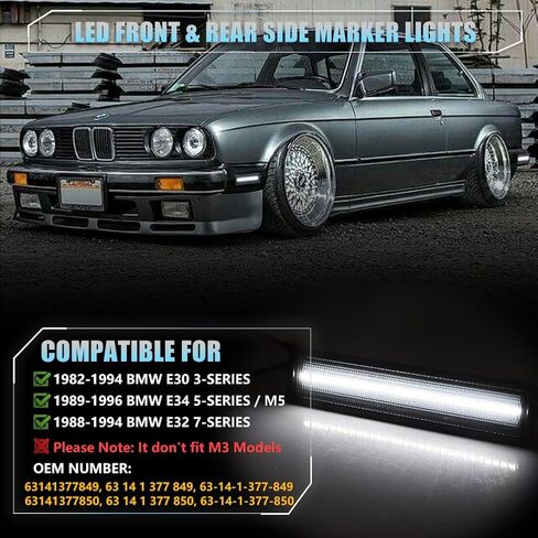Front & Rear LED Side Marker Lights for 84-91 BMW E30 3 Series/89-95 E34 5 Series/86-94 E32 7 Series, Smoked Lens Side Bumper Marker Light, E30 Amber & Red Turn Signal Lamp, 4 PCS in Saudi Arabia