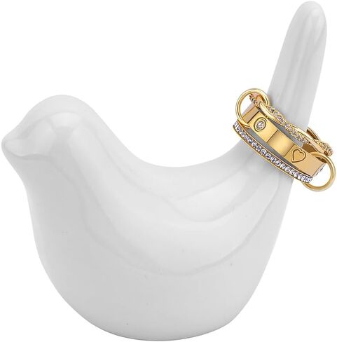 YU8 Gold Stackable Rings for Women with Bird Ring Holder for Jewelry, Gold Multi Ring Interlocking Stack Rings Set Non Tarnish, Holder and Trinket Tray Gifts (White Bird+Gold Stack Band, 8) in Saudi Arabia