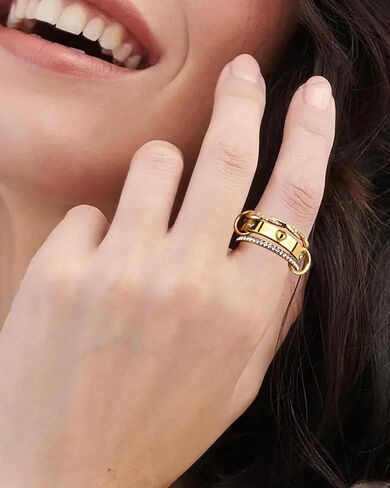 YU8 Gold Stackable Rings for Women with Bird Ring Holder for Jewelry, Gold Multi Ring Interlocking Stack Rings Set Non Tarnish, Holder and Trinket Tray Gifts (White Bird+Gold Stack Band, 8) in Saudi Arabia