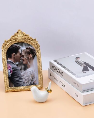 YU8 Gold Stackable Rings for Women with Bird Ring Holder for Jewelry, Gold Multi Ring Interlocking Stack Rings Set Non Tarnish, Holder and Trinket Tray Gifts (White Bird+Gold Stack Band, 8) in Saudi Arabia
