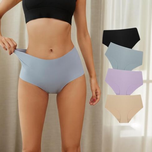 4 Pack Womens Underwear Full Coverage No Show High Waisted Seamless Ladies Panties in Saudi Arabia