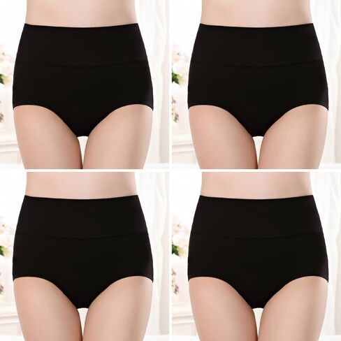 Women's Cotton Underwear High Waisted Brief Full Coverage Ladies Panties Moisture Wicking 4 Pack Regular and Plus Size in Saudi Arabia