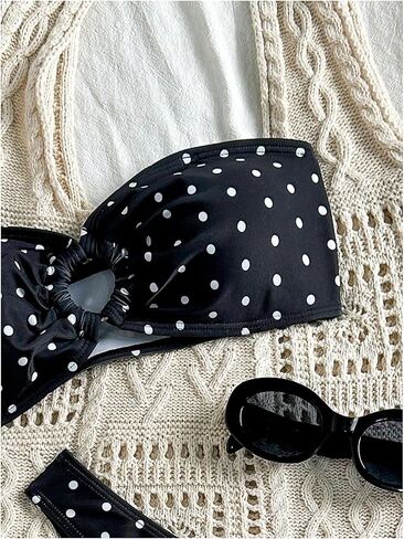 WDIRARA Women's Polka Dots Bandeau Bikini Set Strapless High Cut Swimsuit 2 Piece Bathing Suit in Saudi Arabia