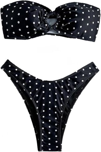 WDIRARA Women's Polka Dots Bandeau Bikini Set Strapless High Cut Swimsuit 2 Piece Bathing Suit in Saudi Arabia
