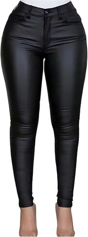 SHENHE Women's PU Leather Skinny Pants Y2K Punk Zipper Fly Trousers Clubwear in Saudi Arabia