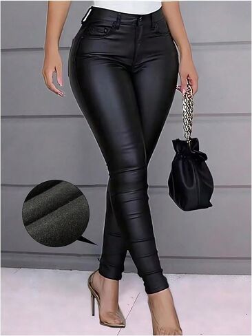SHENHE Women's PU Leather Skinny Pants Y2K Punk Zipper Fly Trousers Clubwear in Saudi Arabia