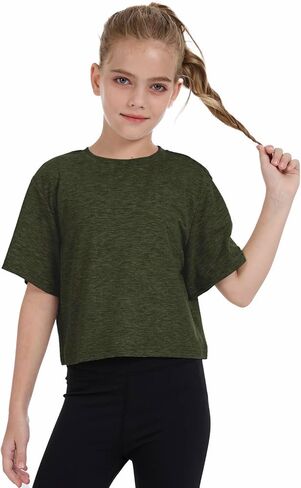 Girls Short Sleeve Crop Tops Kids Fashion Oversized Cute Crew Neck Cropped Athletic T Shirts Trendy Boxy Tee in Kuwait