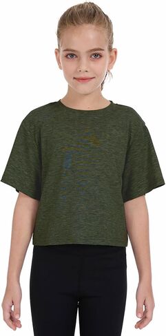 Girls Short Sleeve Crop Tops Kids Fashion Oversized Cute Crew Neck Cropped Athletic T Shirts Trendy Boxy Tee in Kuwait