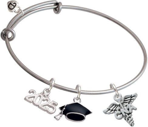 Delight Jewelry Silvertone Nurse Caduceus - Silvertone Class of 2025 Graduation Charm Bangle Bracelet in Kuwait
