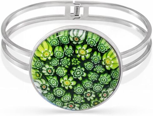 Murano Style Glass Charm Bracelet Cuff - Bangle Bracelets for Women Glass Jewelry Trendy Colorful Daisy Flower Stainless Steel Fun Unique Birthday Gifts for Women Birthday Anniversary 6.5 - 7.5" in Saudi Arabia