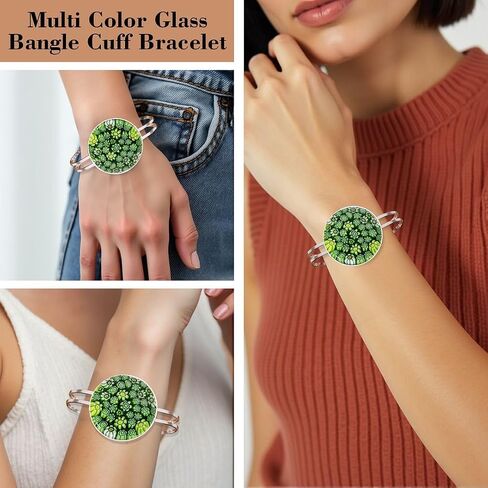 Murano Style Glass Charm Bracelet Cuff - Bangle Bracelets for Women Glass Jewelry Trendy Colorful Daisy Flower Stainless Steel Fun Unique Birthday Gifts for Women Birthday Anniversary 6.5 - 7.5" in Saudi Arabia