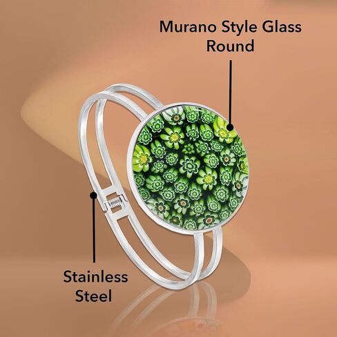 Murano Style Glass Charm Bracelet Cuff - Bangle Bracelets for Women Glass Jewelry Trendy Colorful Daisy Flower Stainless Steel Fun Unique Birthday Gifts for Women Birthday Anniversary 6.5 - 7.5" in Saudi Arabia