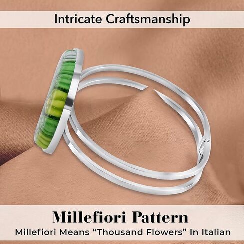 Murano Style Glass Charm Bracelet Cuff - Bangle Bracelets for Women Glass Jewelry Trendy Colorful Daisy Flower Stainless Steel Fun Unique Birthday Gifts for Women Birthday Anniversary 6.5 - 7.5" in Saudi Arabia