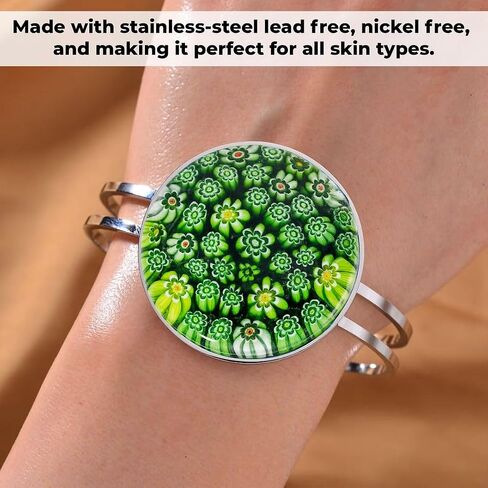 Murano Style Glass Charm Bracelet Cuff - Bangle Bracelets for Women Glass Jewelry Trendy Colorful Daisy Flower Stainless Steel Fun Unique Birthday Gifts for Women Birthday Anniversary 6.5 - 7.5" in Saudi Arabia