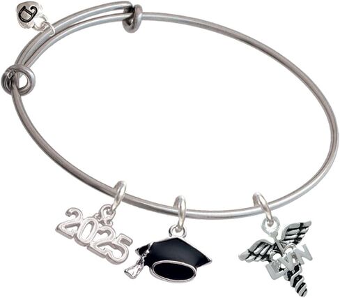 Delight Jewelry Silvertone Nurse Caduceus - Silvertone Class of 2025 Graduation Charm Bangle Bracelet in Kuwait