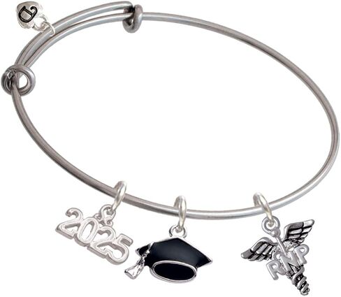 Delight Jewelry Silvertone Nurse Caduceus - Silvertone Class of 2025 Graduation Charm Bangle Bracelet in Kuwait